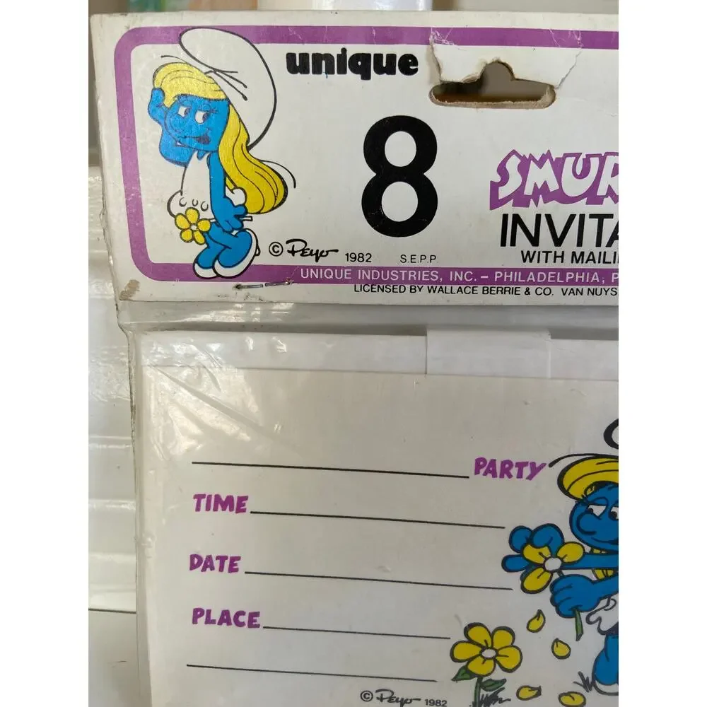 Vintage 1982 Smurf Smurfette Party Birthday Invitations Pack of 8 Toys R Us